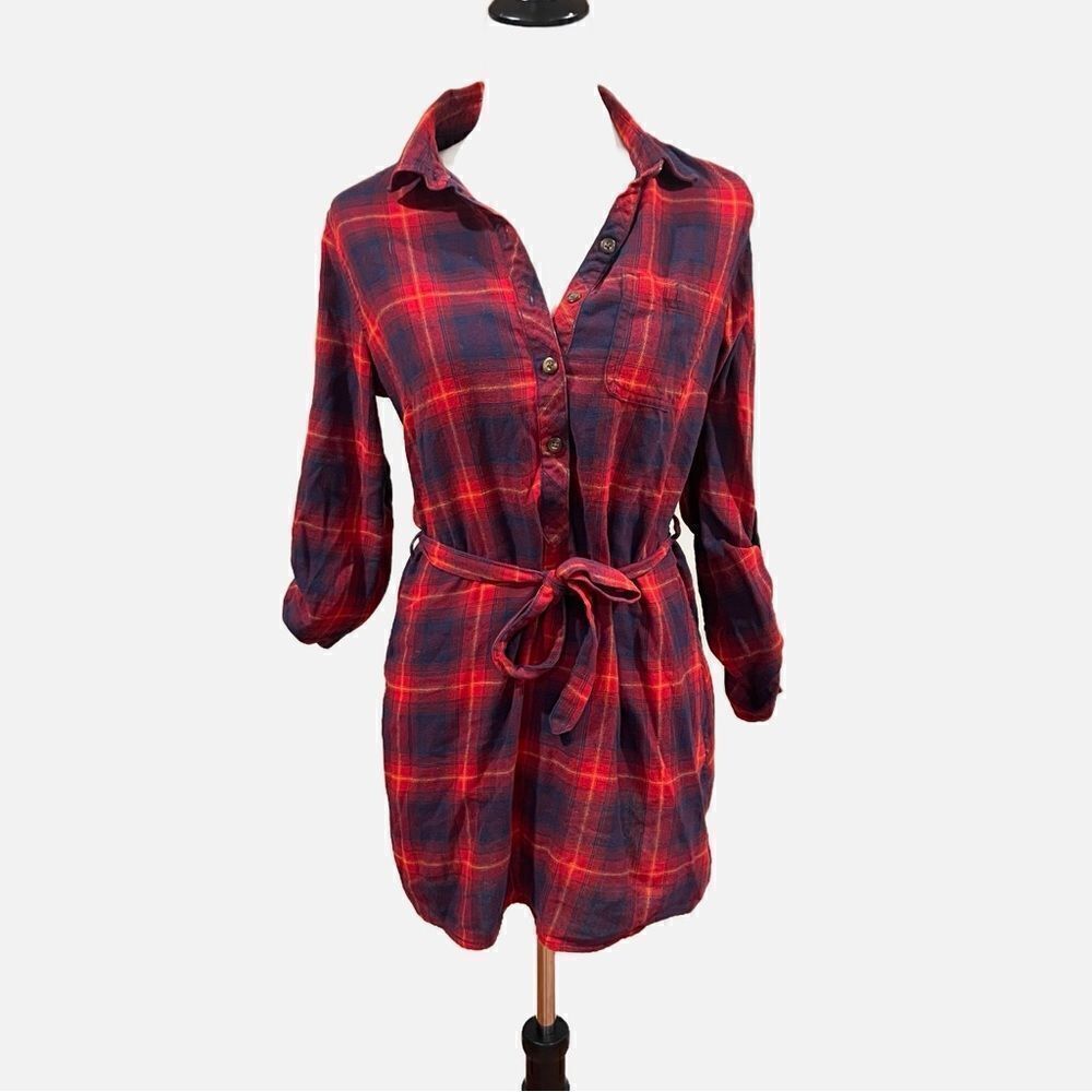 Field and stream plaid dress with tie belt